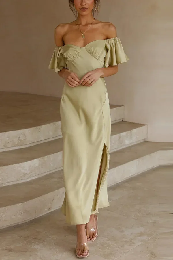 Skinny sexy bh maxi splitjurken voor de zomer damesjurk elegante korte ruchemouwen sexy open rug v-hals hoge taille jurk