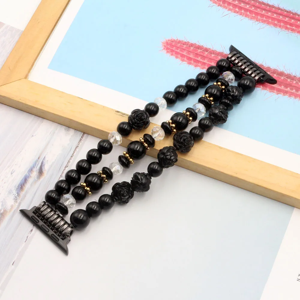 New 49mm Beaded Bracelet for Apple Watch Band 40mm 38mm 41mm Series 9/8/7/SE/6/5/4/3 Women Dressy Wristband Handmade Stretchy