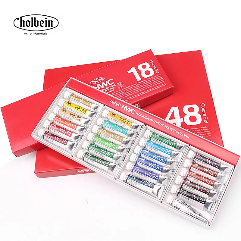 holbein hwc w401 conjuntos de tinta aquarela transparente desenho profissional suprimentos 12 18 24 30 48 60 108 cores tubos de 5ml 01