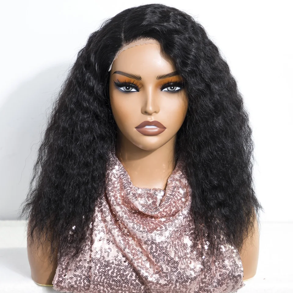 Lekker Water Wave Side Part Lace Topline Human Hair Wigs For Women Brazilian Remy Hair Ready to Wear Long Deep Curly Bob Wigs