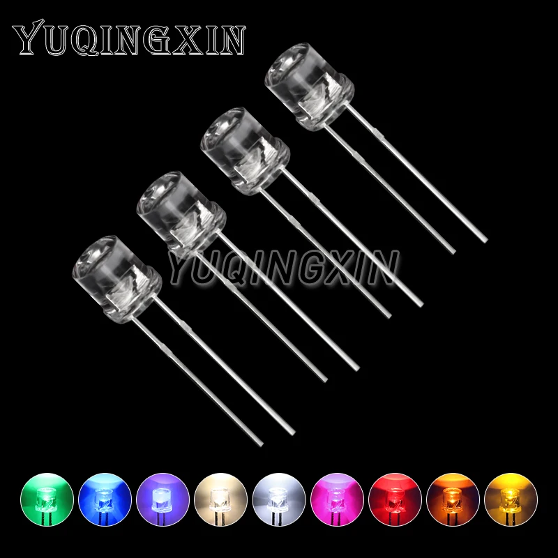 100pcs 5mm Flat Top White Red Yellow Blue Green Assorted Kit Lamp Diode LED Ultra Bright Bulbs Emitting Diode F5 DIY Light