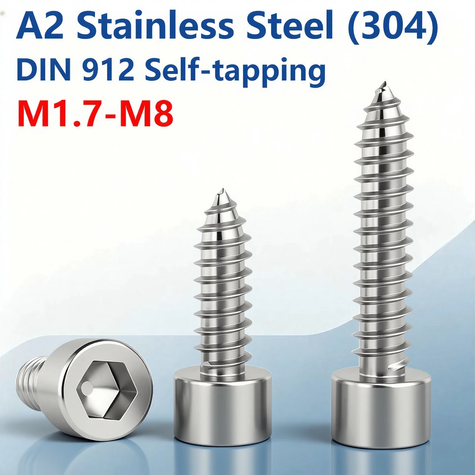 A2-70 SS304 Hex Socket Self Tapping Screw Cylindrical Head Pointed Wood/Metal Screw M1.7M2M2.3M2.6M3M3.5M4M5M6M8