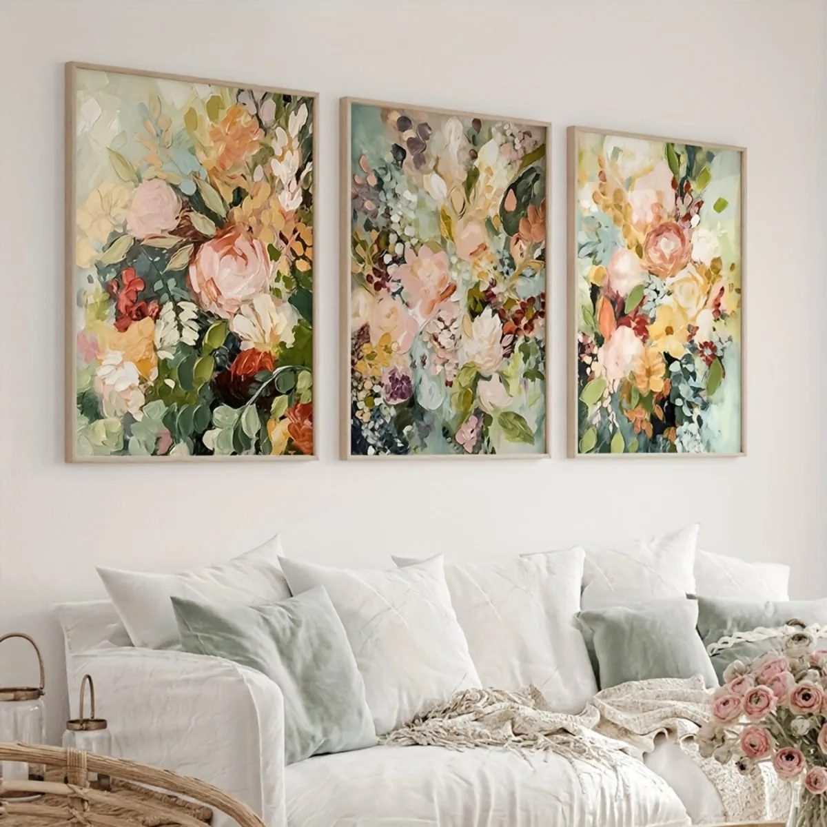 3PCS Frameless,3pcs/set Boho Pastel Floral Abstract Canvas Print Poster Vintage Vibrant Flowers Art Prints Spring Wall Art Home