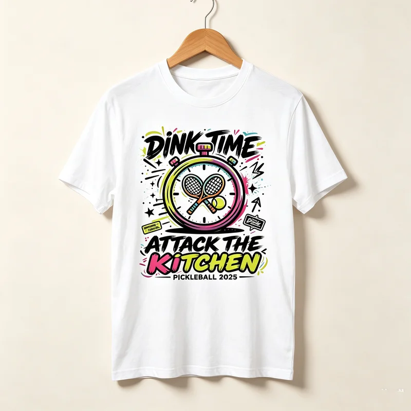 Dink Time Attack The Kitchen Pickleball 2025 Graphic T Shirt Unisex Men Women Cotton Oversized Short Sleeve Tee Casual Summer