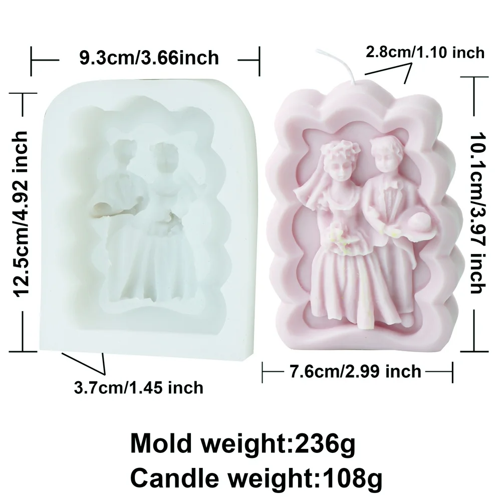 DIY Flat Style Mr and Mrs Wedding Silicone Mold Bride and Groom Marry Soap Resin Making Tool Newlyweds Couple Gift Valentine Day