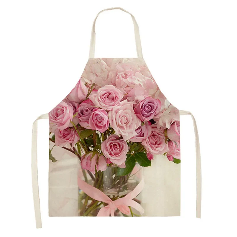 Rose Bouquet Pattern Apron Sleeveless Delicate Apron Female Family Parent-child Kitchen Cooking Housework Cleaning Apron фартуки