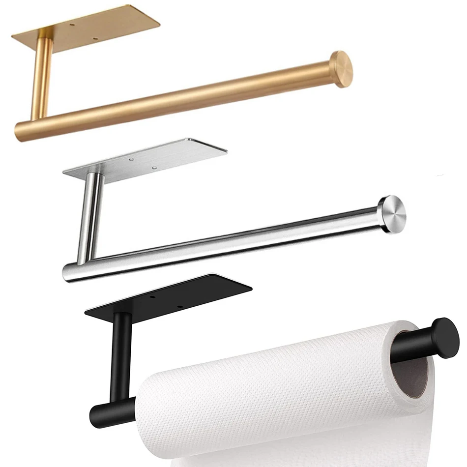 

Adhesive Toilet Paper Holder 304 Stainless Steel Brushed Gold Paper Towel Roll Rack Black Bathroom Kitchen Long Tissue Hanger