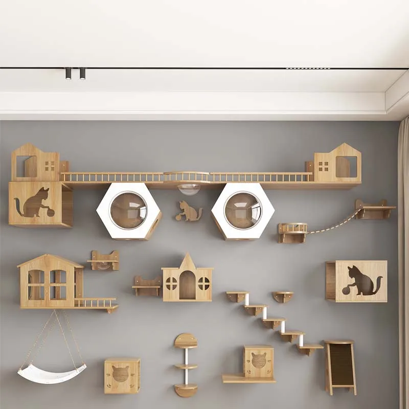 Cat climbing frame Wall type Wall type Wall type Solid wood cat nest Jumping platform Cat scratching column scratching