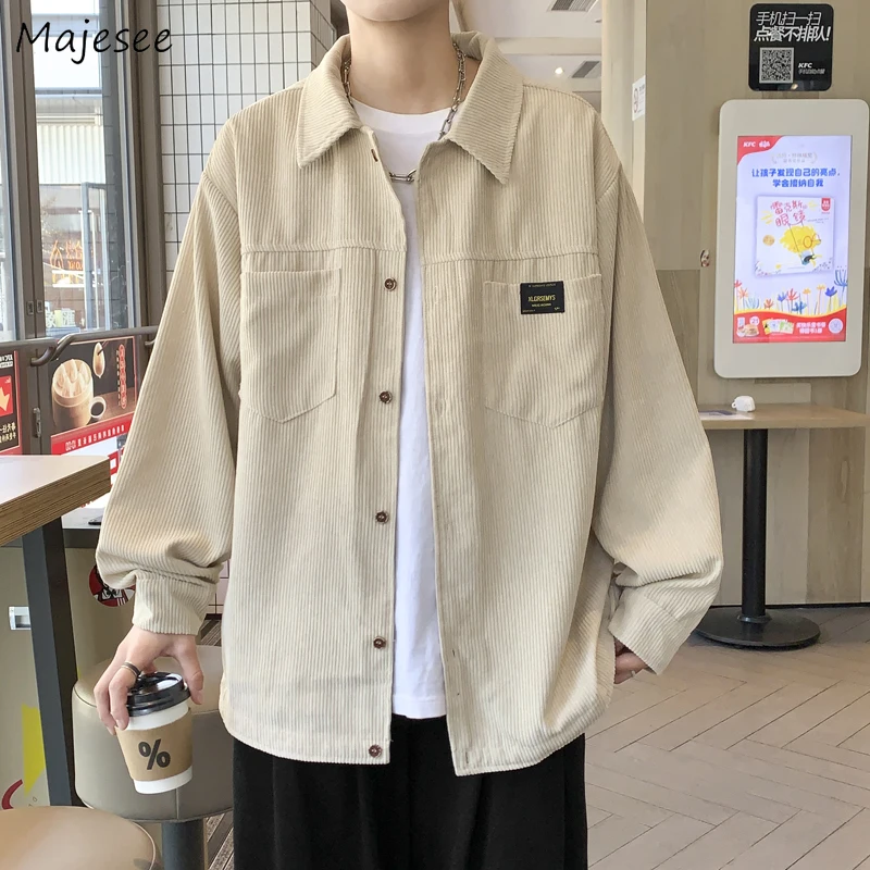 

Corduroy Shirts Men Baggy Cozy Handsome Daily Harajuku All-match Soft Korean Fashion College Students Personality Soft Рубашка