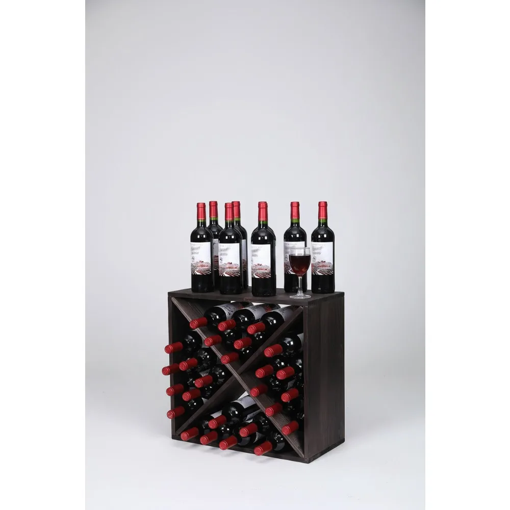 

Wooden Stackable Wine Rack Cabinet - 24 Bottle Storage Cube, Retro Countertop Floor Stand for Kitchen Bar
