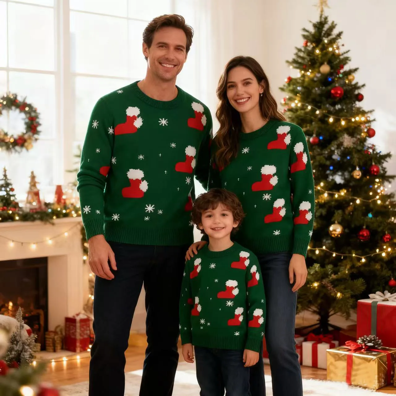2025 New Children's Christmas Socks Parent Child Set Hoodie Sweater Men's and Women's Family Party Knitted Sweater