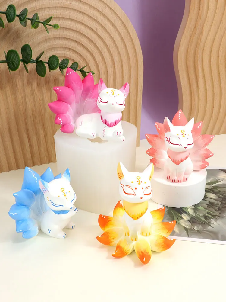 Fox Three-Dimensional Home Decoration Car Aromatherapy Gypsum Epoxy Decoration Handmade DIY Silicone Mold