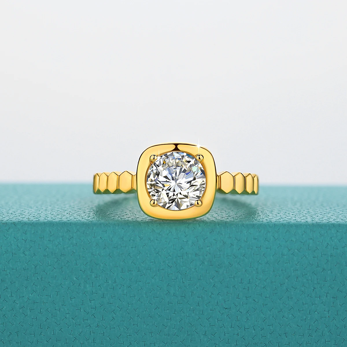 High Quality 14K Gold Au585 Moissanite Ring 1CT Sugar Cube D VVS1 Moissanite Diamond Rings for Women Party Unisex Fine Jewelry