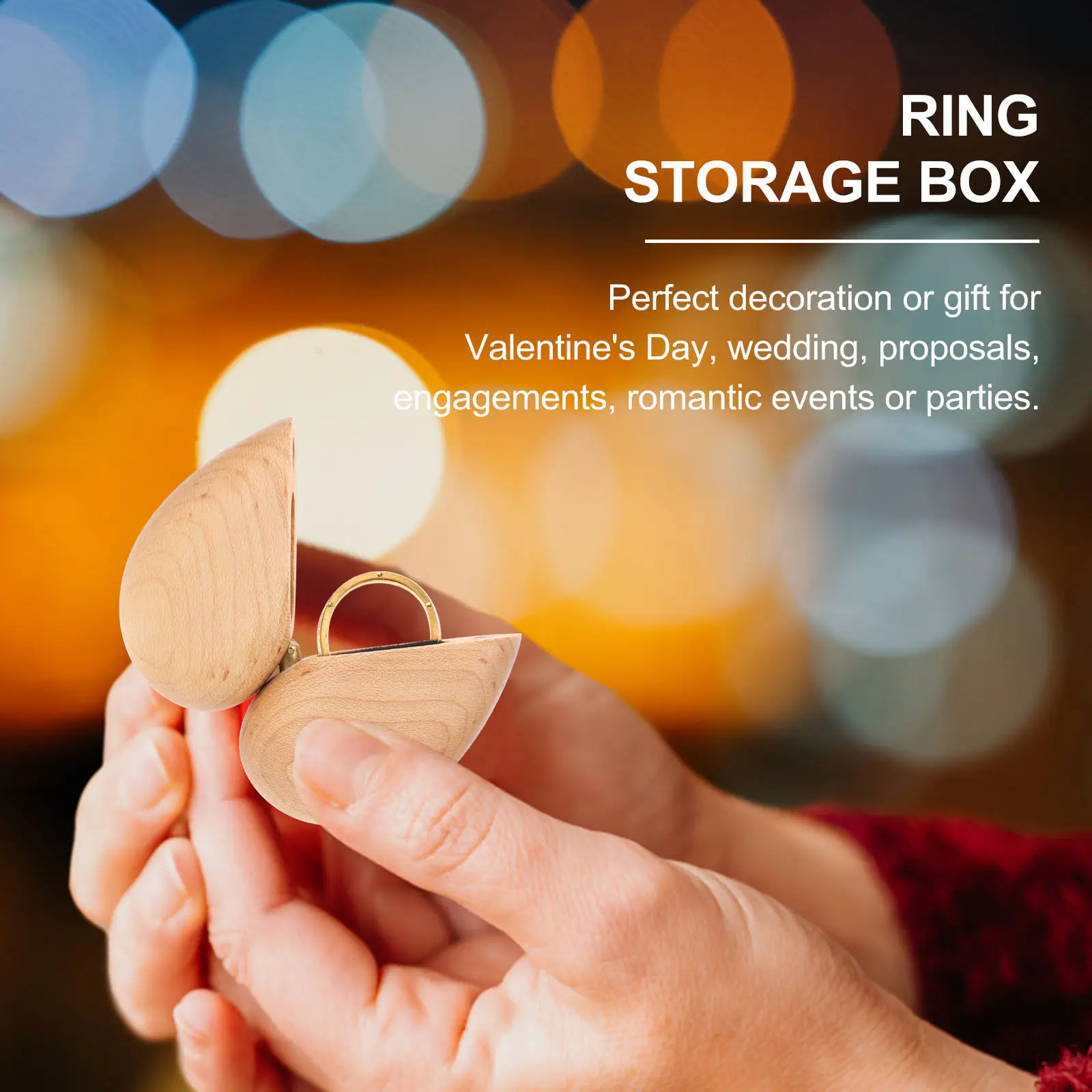 1Pcs Heart-Shaped Wedding Ring Box Creative Cherry Wood Ring Case Proposal Storage Organizer Engagement Marriage Romantic Event