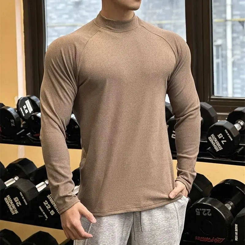 Autumn and winter new de velvet high neck long sleeve men's T-shirt casual shirt fashion fitness exercise sportswear