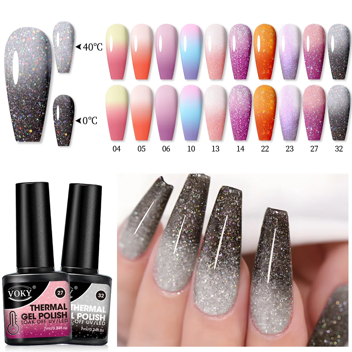 

VOKY Набор лаков для ногтей с градиентом и температурой, 10 шт., термостойкий лак для ногтей, идеальный подарок для праздничных вечеринок.
