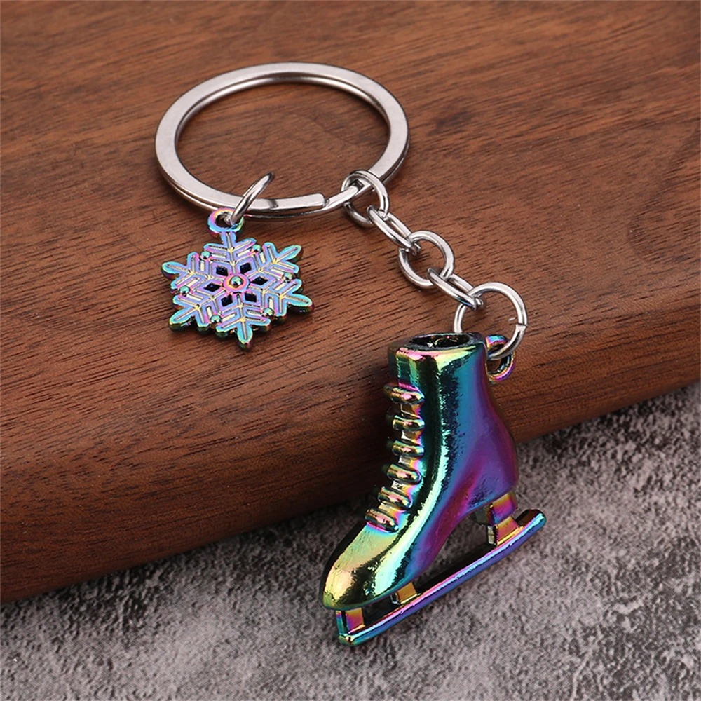 Snowflake Ice Skates Pendant Keychain Metal Figure Skating Shoes Keyring Women Men Handbag Decoration Party Favors Club Gifts