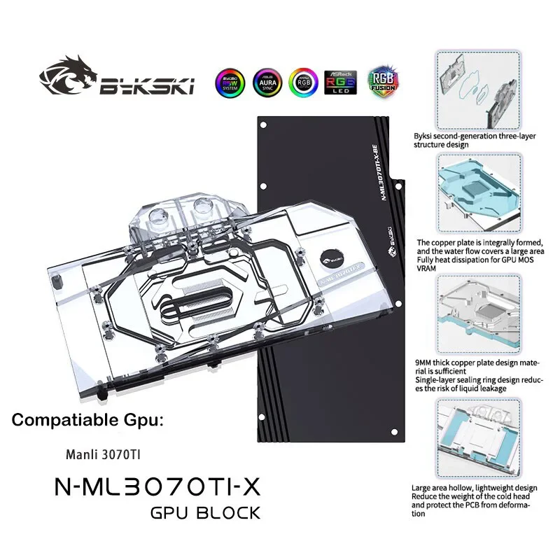 

Bykski GPU Water Cooling Block for Manli RTX3070TI,Full Cover with Backplate Water Cooling Cooler, N-ML3070TI-X