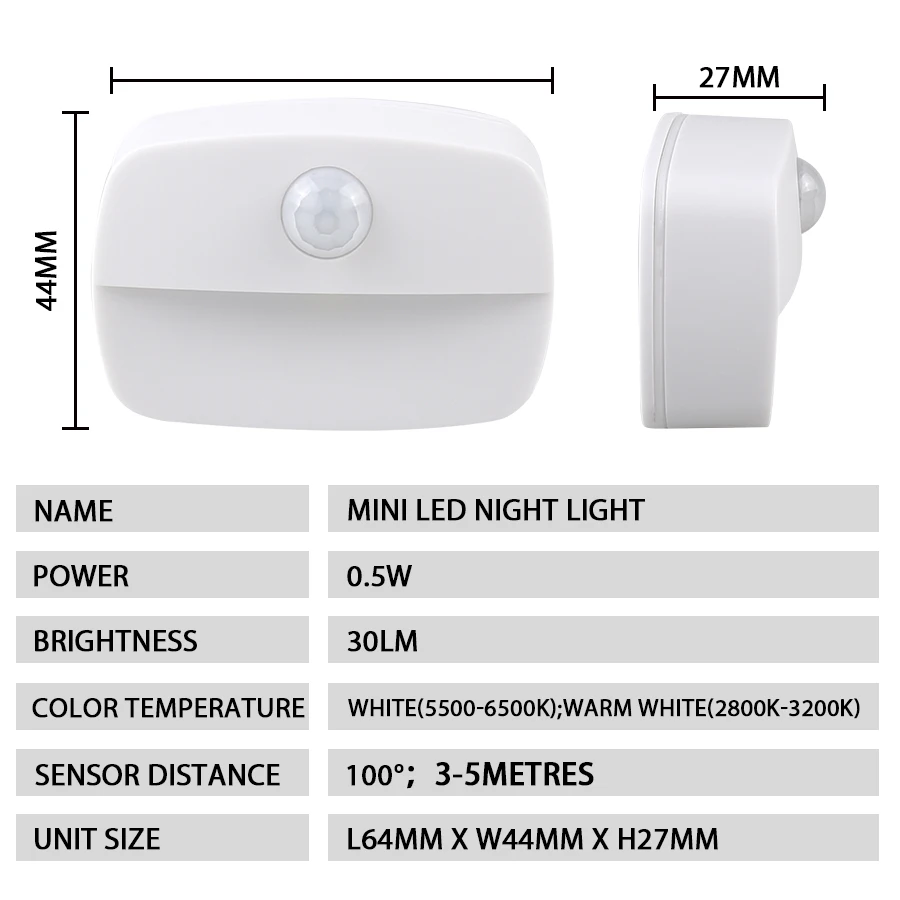 Lampka nocna LED z czujnikiem ruchu Lampa szafkowa Bezprzewodowa lampka nocna Zasilanie bateryjne Do oświetlenia schodów w szafie w sypialni