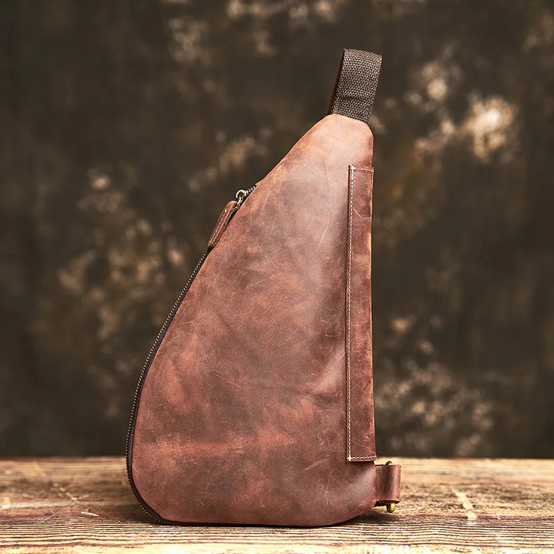 NUPUGOO – Echte Leder-Vintage-Brusttasche für Herren, als Umhängetasche oder Schultertasche tragbar, hochwertiges Leder, multifunktionaler Reißverschluss für 9,7-Zoll-Geräte. – Detail 3