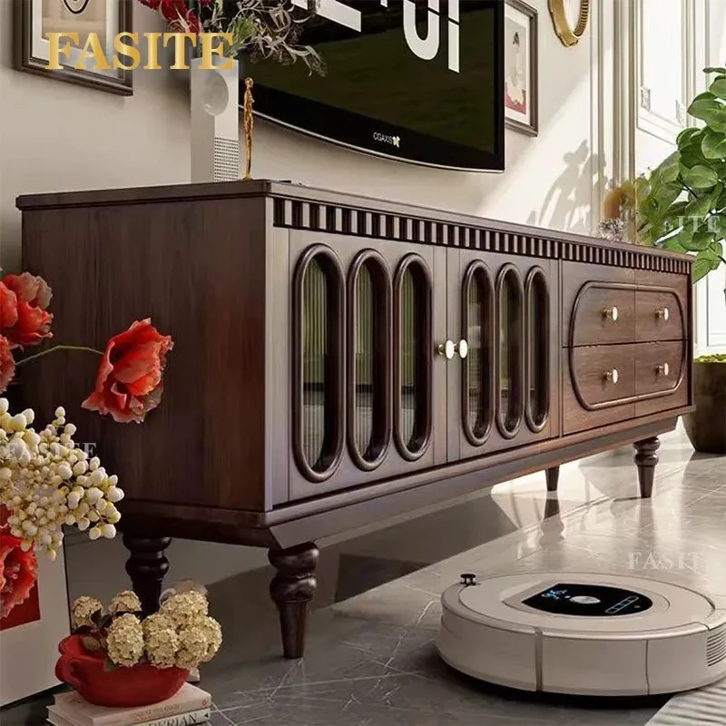 American Light Luxury Retro Solid Wood Coffee Table TV Cabinet Combo French Simple Storage Locker Living Room Furniture Set