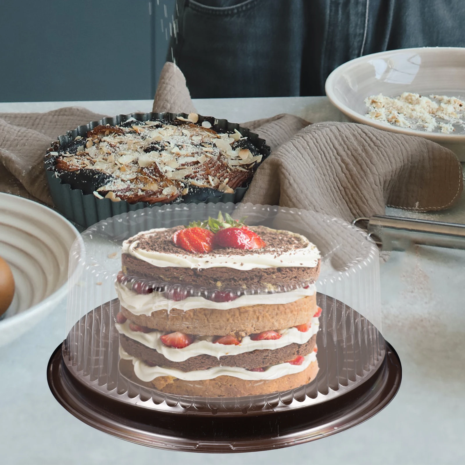 

20pcs Plastic Cake Boxes 8 Inch Transparent Disposable Cases For Puff Moon Cakes Single Cupcake Boxes Lock Design Dustproof