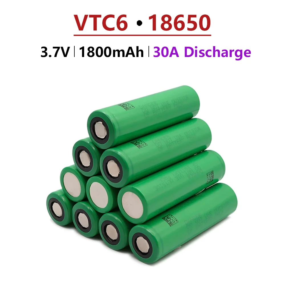 18650 Battery 2024 New Bestselling VTC6 Li-ion 3.7V 1800mAh RechargeableBattery Suitable Screwdriver Battery for Flashlights Toy