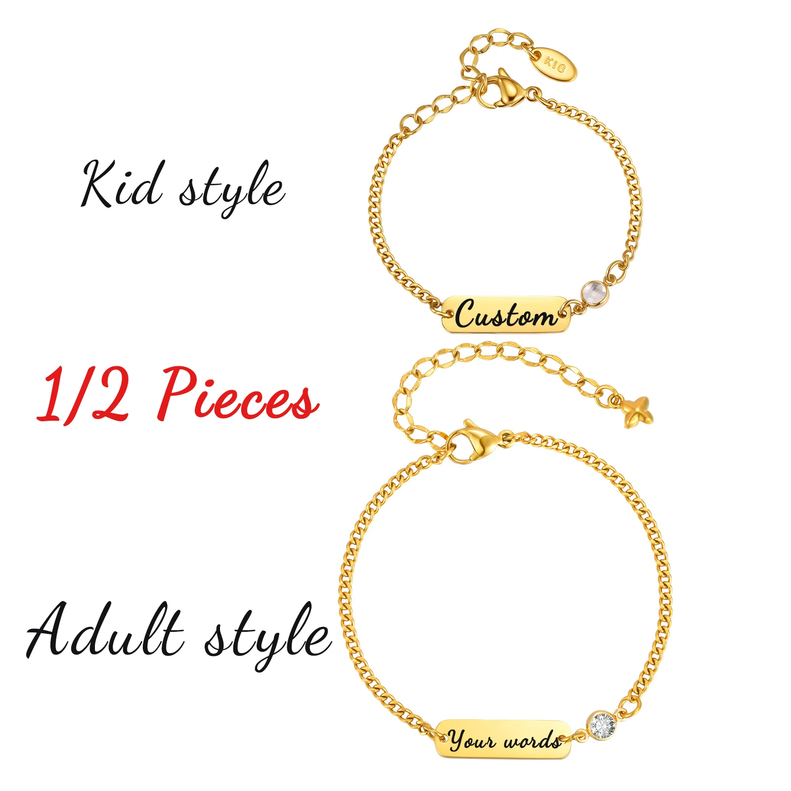 

1-2 PCS Engraved Bracelet Mother Daughter Wrist Cord Jewelry Customized First Letter Dates Adjustable Length Perfect Keepsake