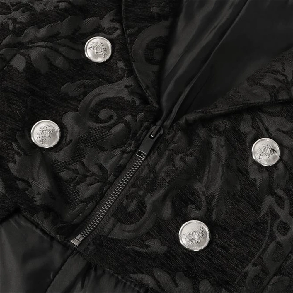 Adult Men Medieval Cosplay Black Jackets Devil Fashion Gothic Steampunk Tailcoat Costume Black Brocade Damask Wedding Halloween