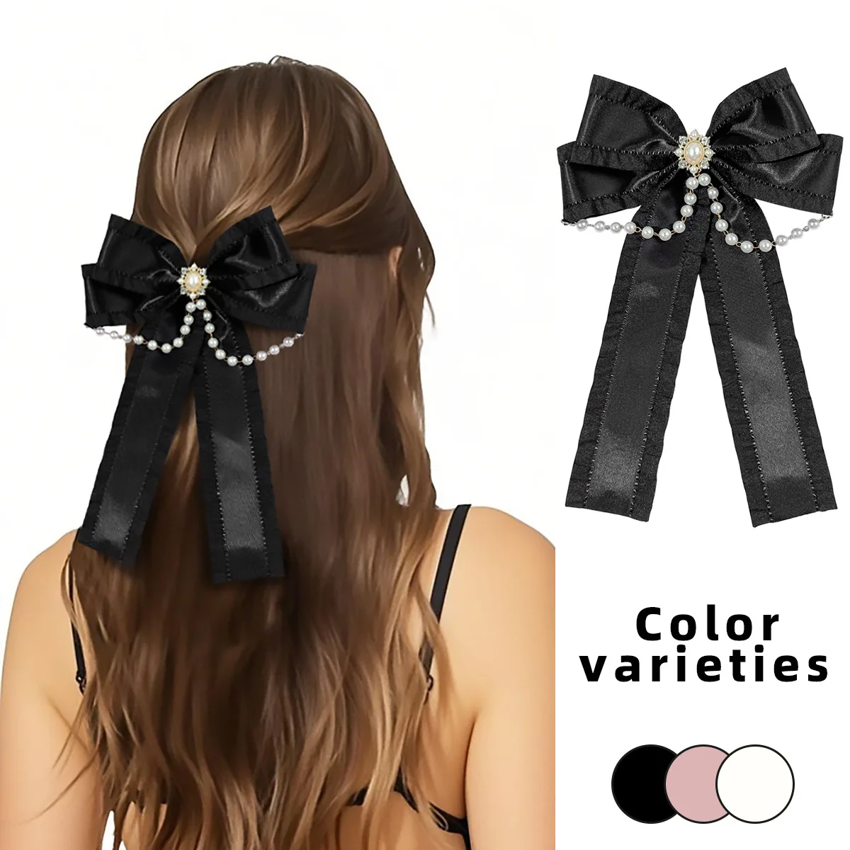 

French Elegant Duckbill clip Rhinestone Pearl Fabric lace Bow Hair Clip - Cute Girlish Hair Accessories