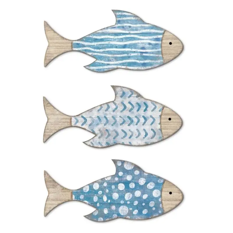

G6KF 3Pcs Wooden Ocean Themed Fish Hanging Plaques Sculptures Wall Art For Coastal Interior Beach Theme Nursery Room Accent