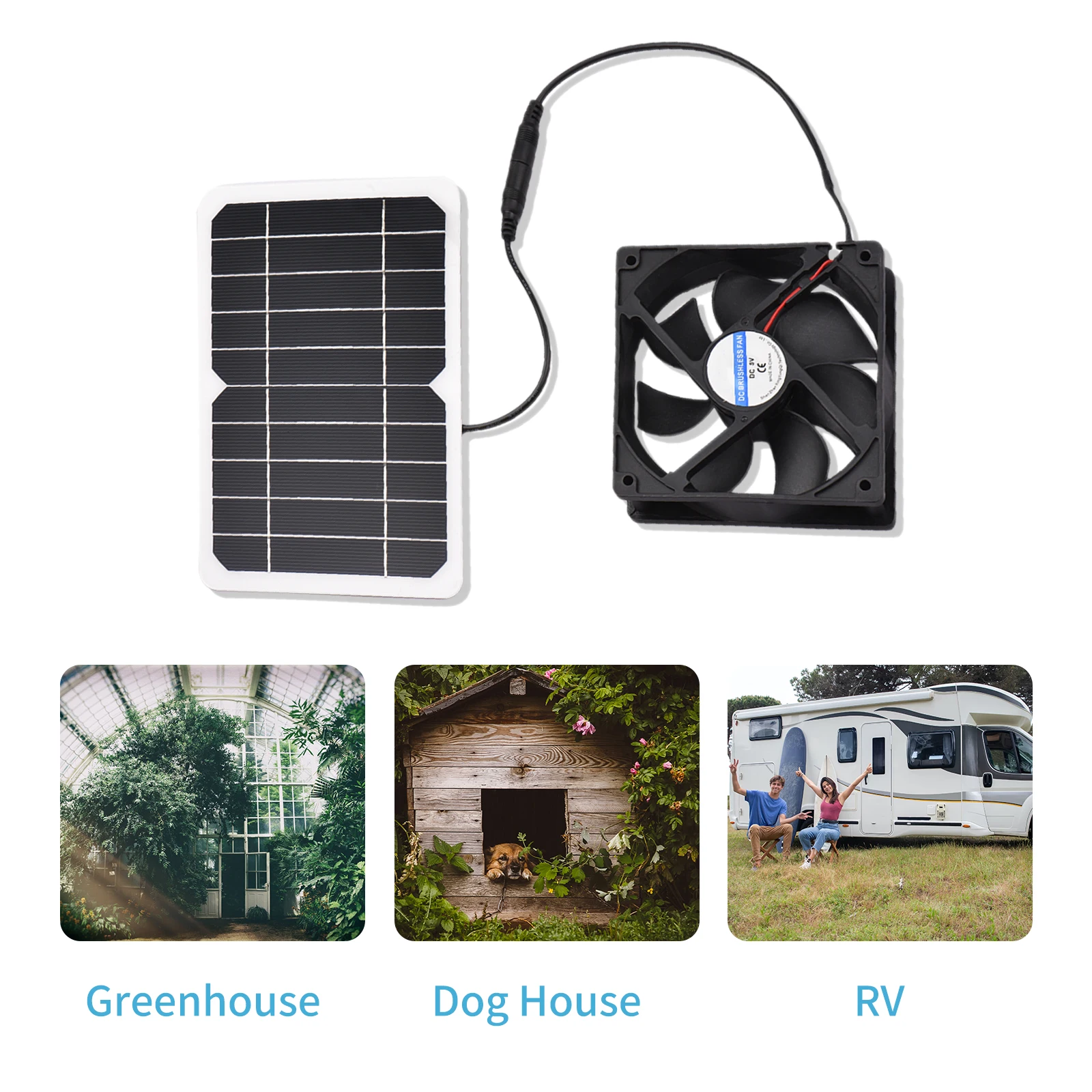 6W 5V Solar Panel with Fan Ventilator Chicken Coops Solar Fan Solar Cell for Dog Chicken House Sheds RV Mini Cooling Ventilator