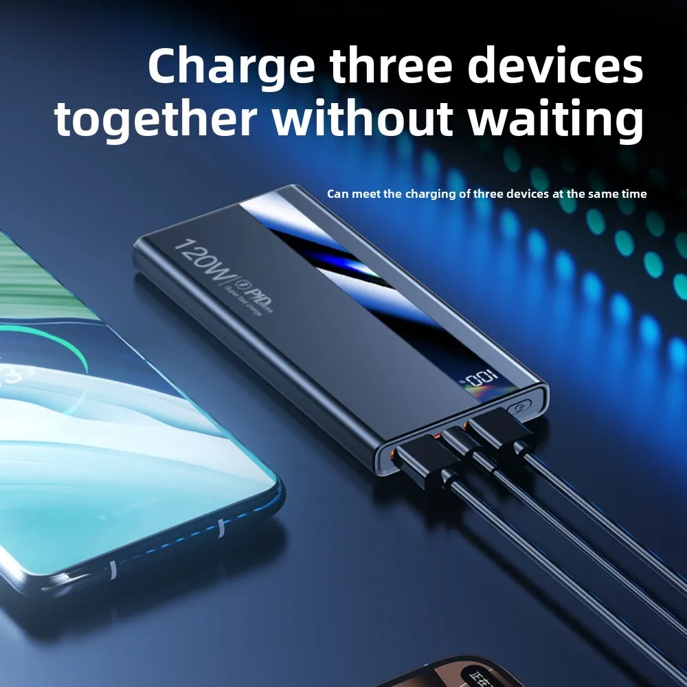 120W Bi-directional Super Fast Charging 20000mAh Slim Power Bank Large Capacity External Battery for IPhone Samsung Xiaomi Oppo