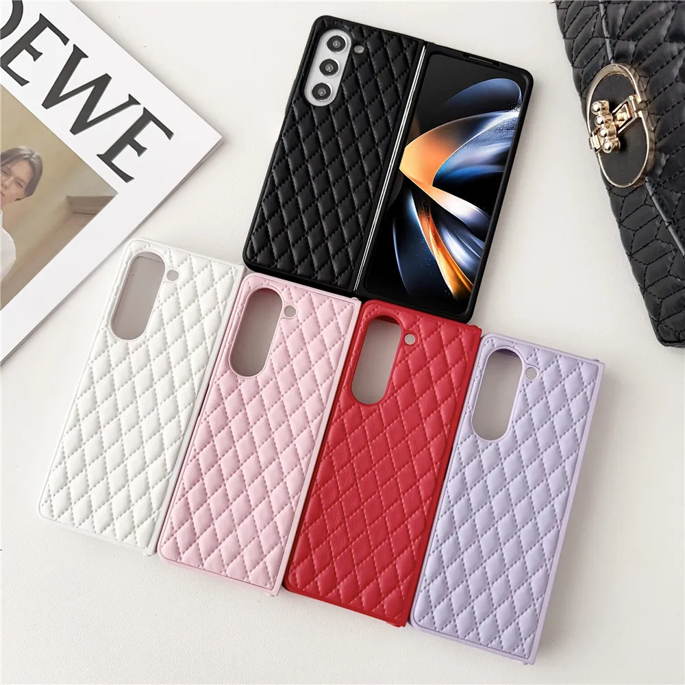 Funda de cuero antideslizante para Samsung Galaxy Z Fold5, carcasa protectora con rombos de lujo, a la moda, Z Fold4, Z Fold3, 5G