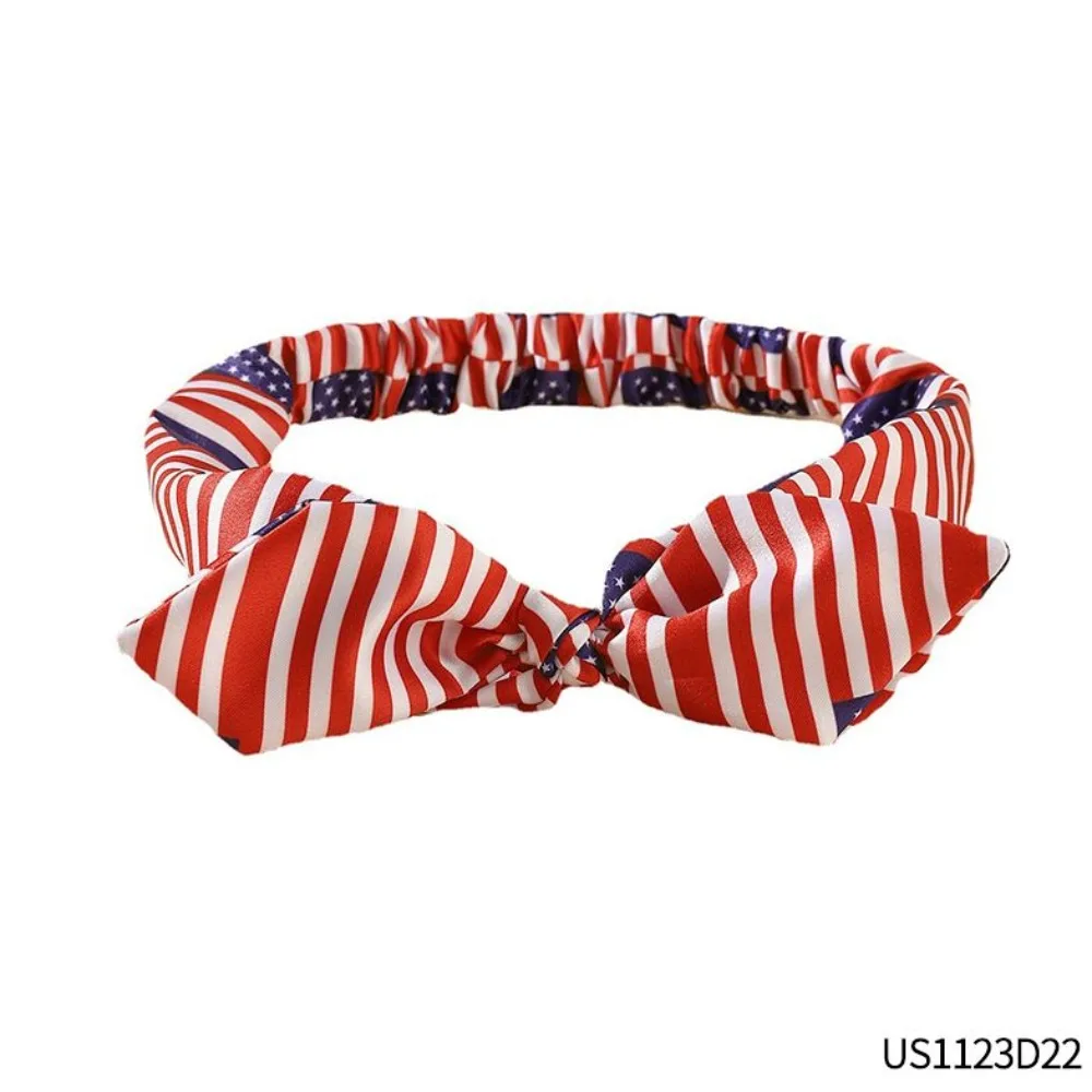 PESENAR Patriotic USA Flag Bow Headband Red White Blue Elastic Knotted Headband for 4th of July Parades