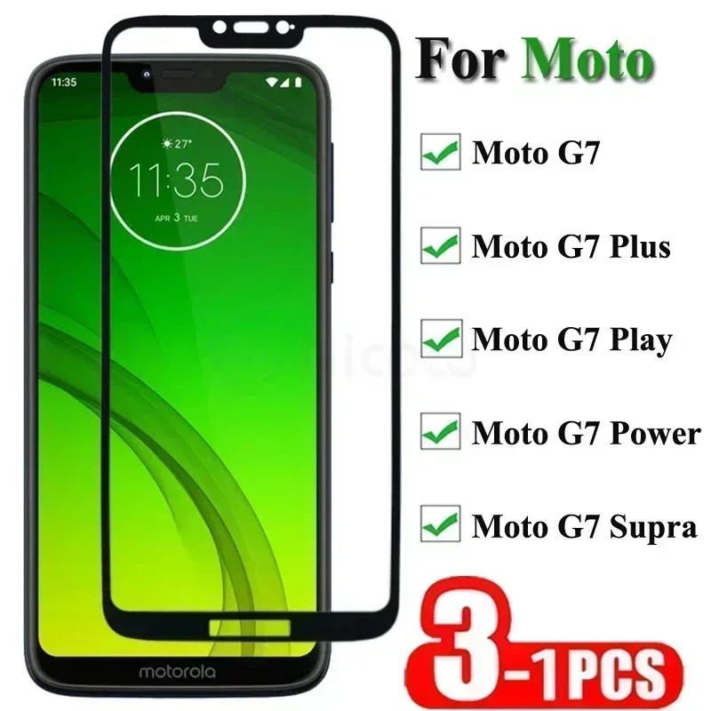 

1-3PCS Full Cover Full Glue Screen Protector Tempered Glass For Motorola Moto G7 Plus Power Play Supra 9H Protective Glass Film