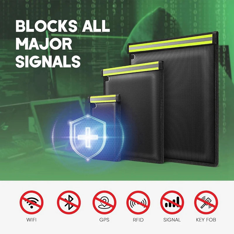 AEE7-Faradays Bag For Phones, 3 Pack Faraday Bags EMP Proof For Laptops, Tablets And Car Keys, Faraday Key Fob Protector