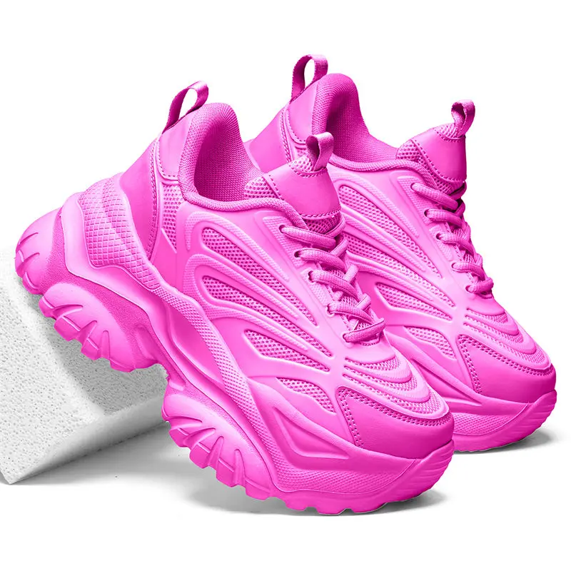 Trendy Pink Women's Chunky Sneaker Casual Breathable Platform Sneakers for Women Increase Height Thick-soled Shoes Women Trainer image 2