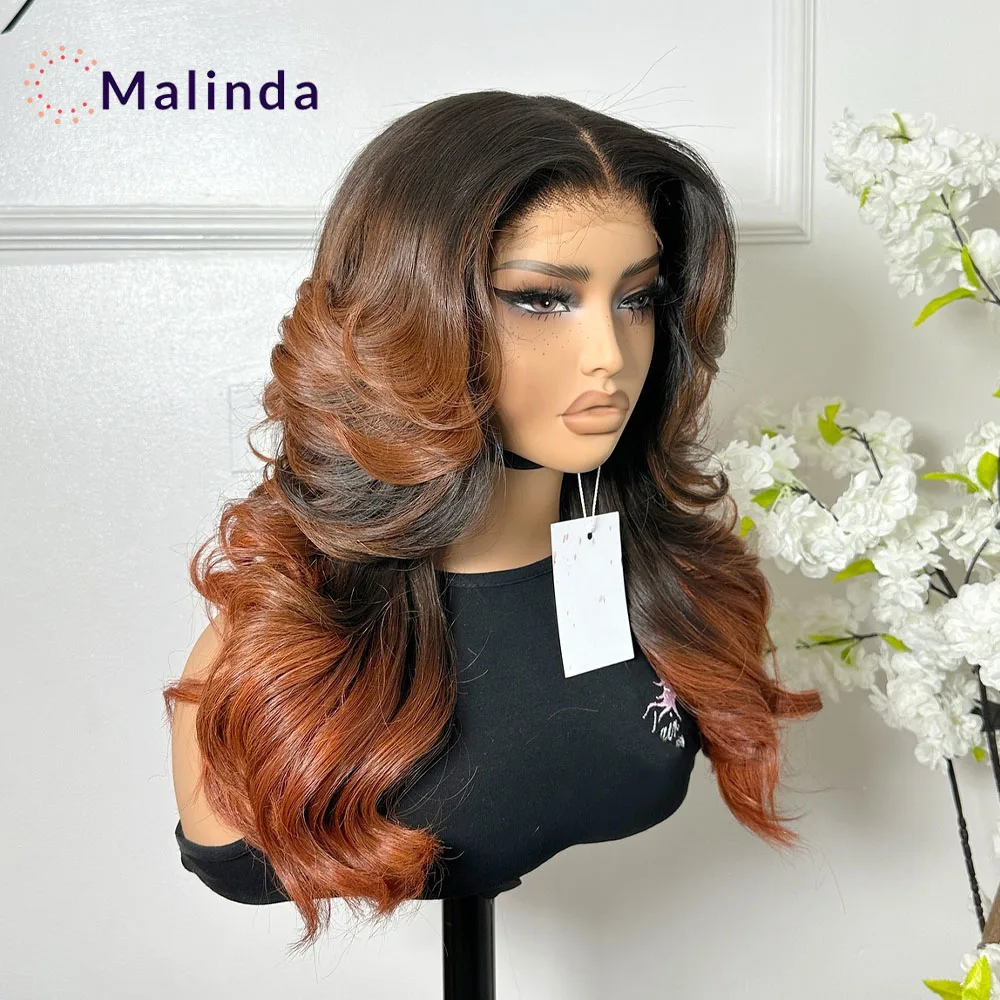 허니 블론드 옴브레 투명 레이스 클로저 가발, 인모 미리 뽑은 가발, 착용 준비 완료, 9x6 바디 웨이브, 1b/진저 컬러