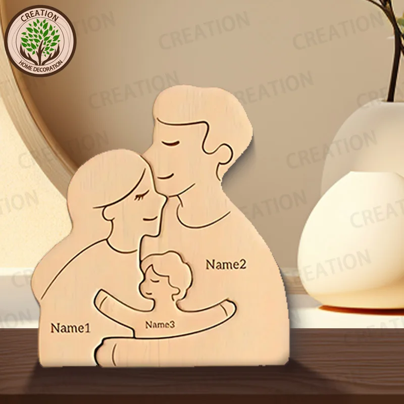 

Personalized Home Wooden Art Puzzle Laser Engraved Name Wooden Ornament New Year Gift Thanksgiving for Family Father Mother