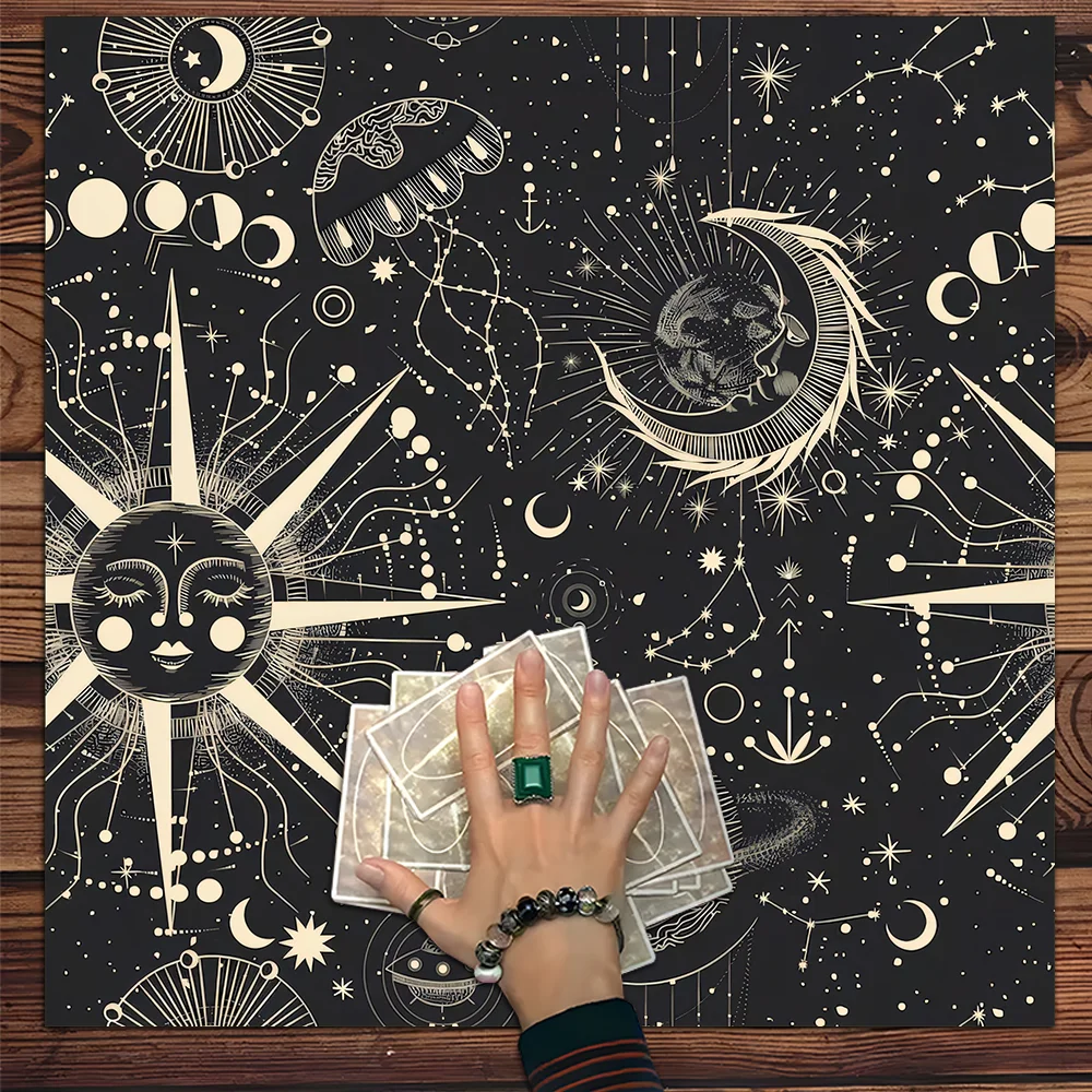 

Sun Pattern Tarot Card Tablecloth Art Design Witchcraft Astrology Polyester Tarot Mat Cloth Divination Cloth Card Pad