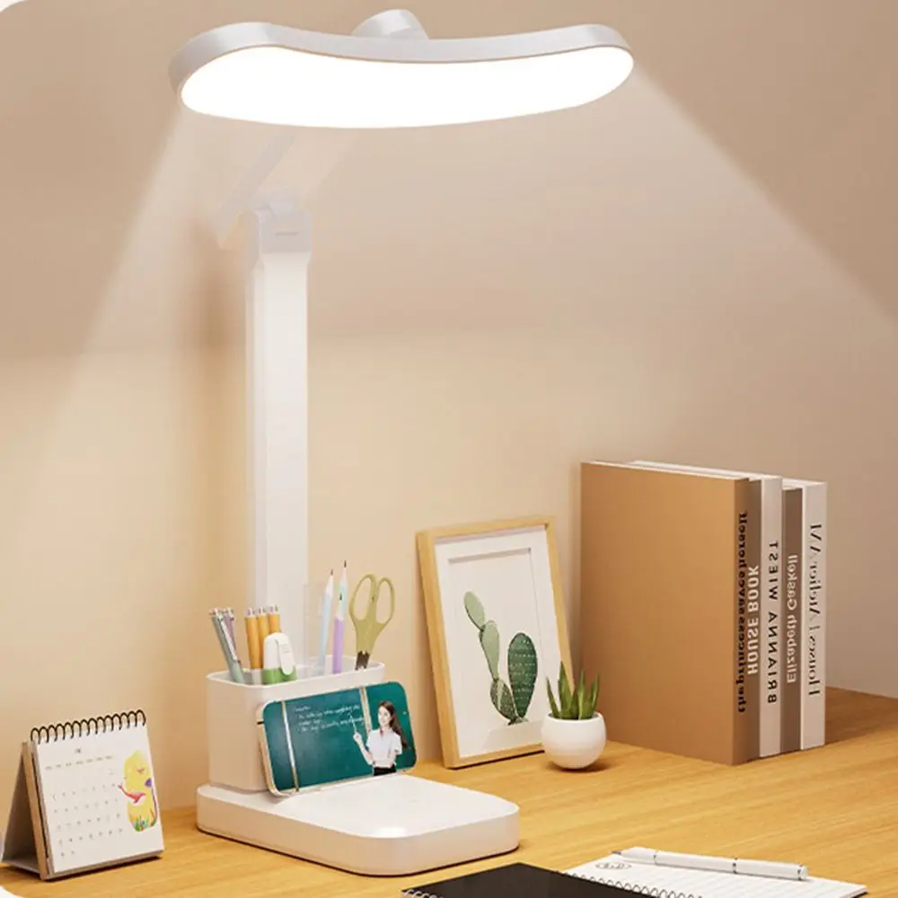 Eye Protection LED Desk Lamp Plug-in Removable Pen Holder Tabletop Reading Lamp 3 Level Colors Dimmable Folding Night Light