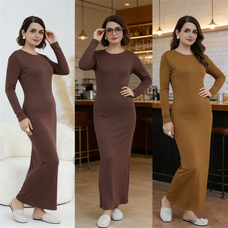 

Ramadan Eid Under Dress Dubai Abaya Turkey Kaftan Women Muslim Inner Dresses Long Sleeve Caftan Robe Femme Musulmane Vestidos