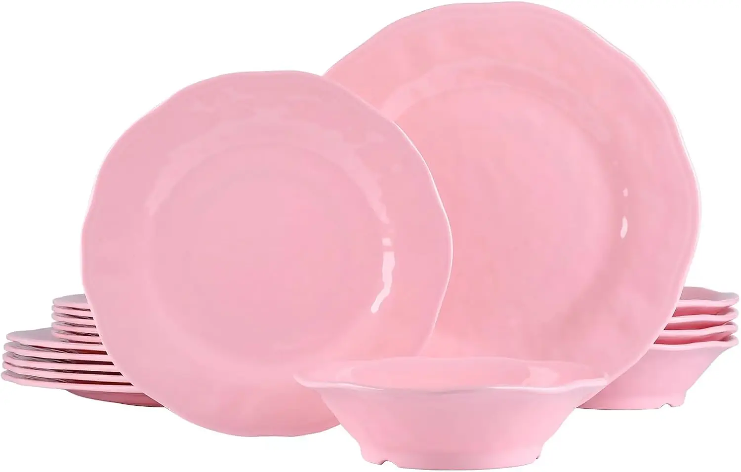 

18 Piece Pink Dinnerware Set, Lightweight Kitchen Dining Plates and Bowls Set, Durable Melamine Dishes, Set of 6, Unbreakable RV