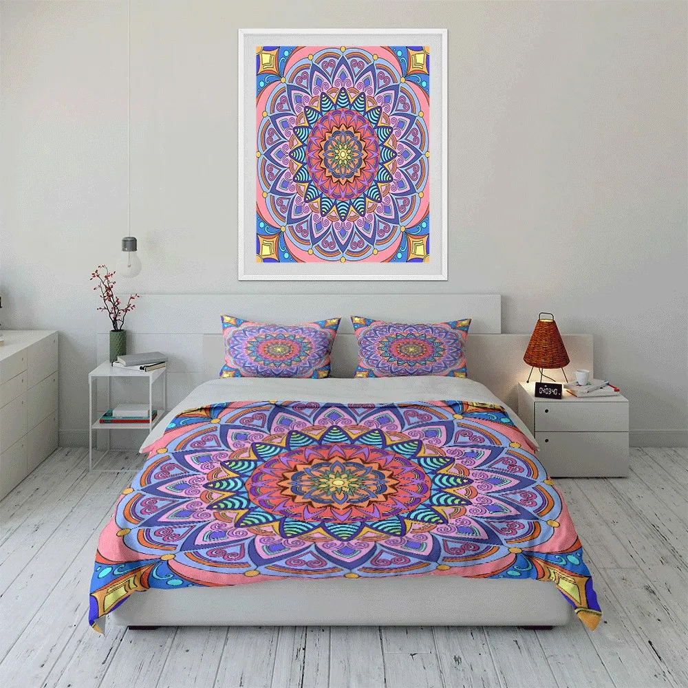 

"Colorful Mandala Three-Piece Set" Exquisite three-piece bedding set gift for kids and adults