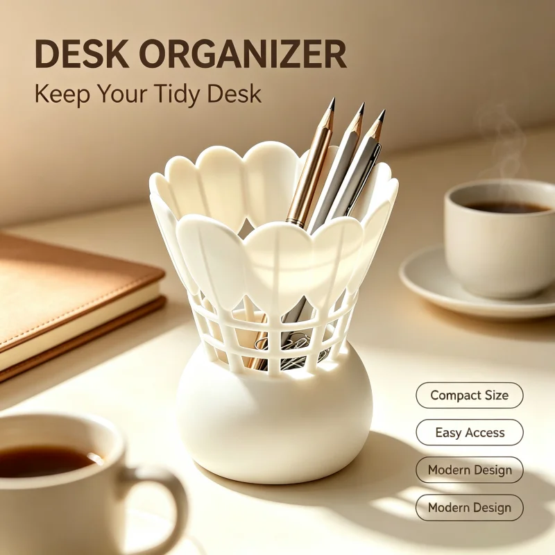 Badminton Cup - Hollow-Out Badminton-Shaped Office Stationery Storage Container,