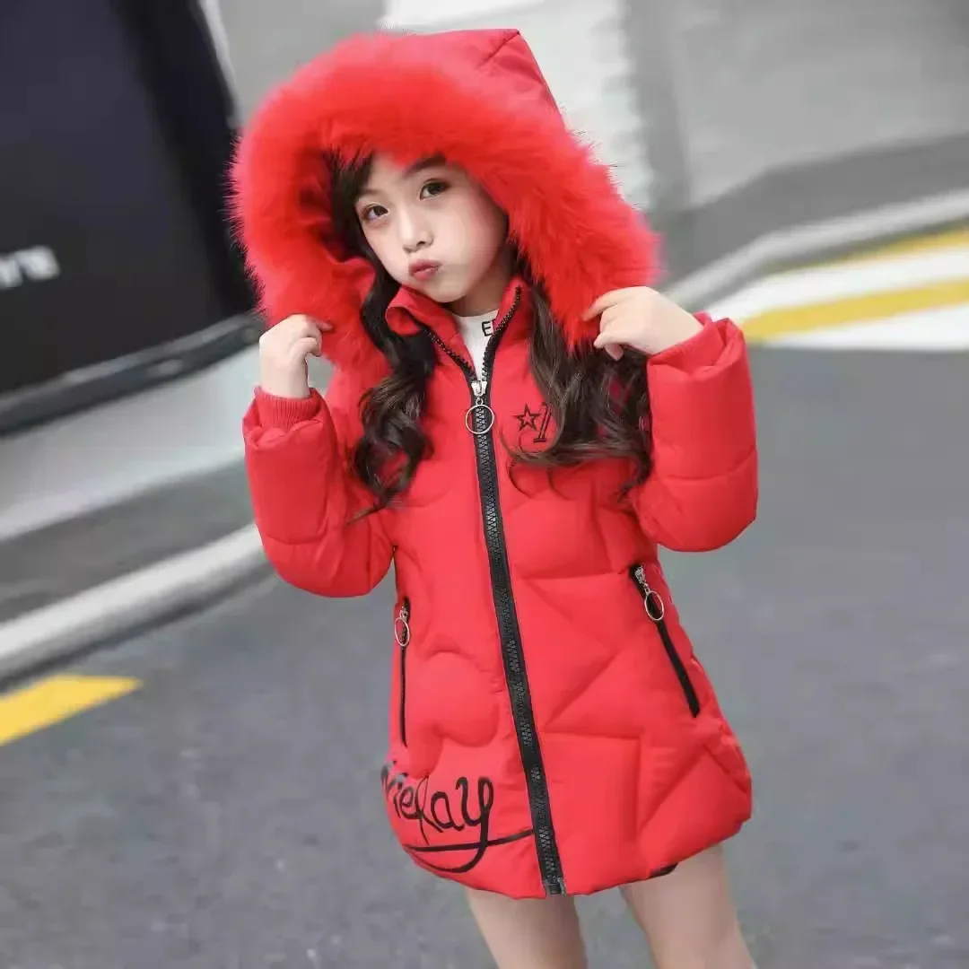 Girls Winter Jacket Children\'s Thick Warm Coat Kids Hooded Coats Baby Thick Parka Letter Winter Clothing Outerwear 4 6 8 10 Year