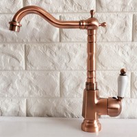 Swivel Spout Water Tap Antique Red Copper Single Handle Single Hole Kitchen Sink & Bathroom Faucet Basin Mixer Tap anf402