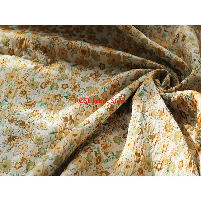 1 meter Retro Wrinkled Texture Small Floral Jacquard Fabric Polyester Cotton Dress Bag Decorative Sewing Fabric