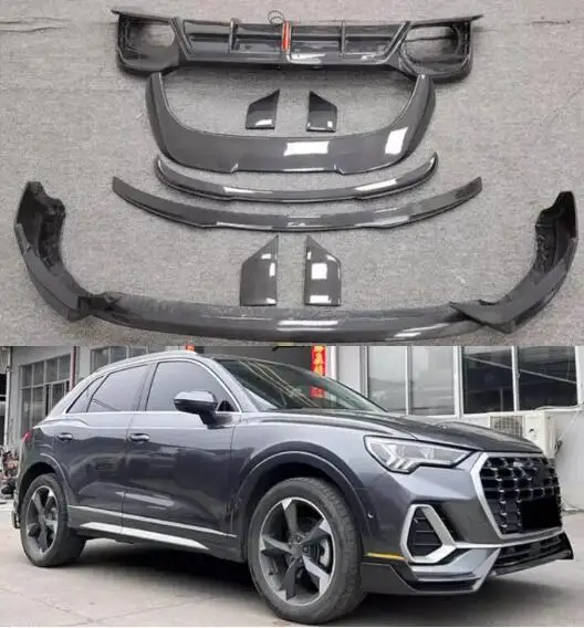 

Для Audi Q3 2019 2020 2021 2022 2023 2024 бампер передняя губа задний багажник диффузор спойлер на крышу полный комплект из настоящего углеродного волокна